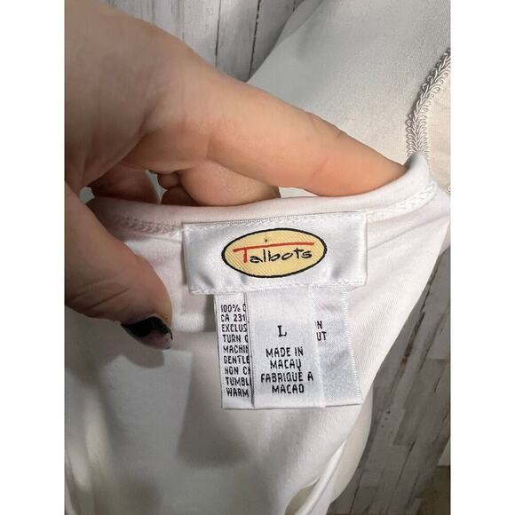 Talbots Women's Short Sleeve Tee White USA Crew Neck Patchwork Size Large - Picture 5 of 5